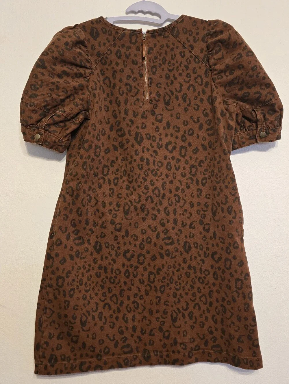 Universal Thread Leopard Print Puff Sleeve Denim Dress Size 6 Brown - Picture 3 of 8